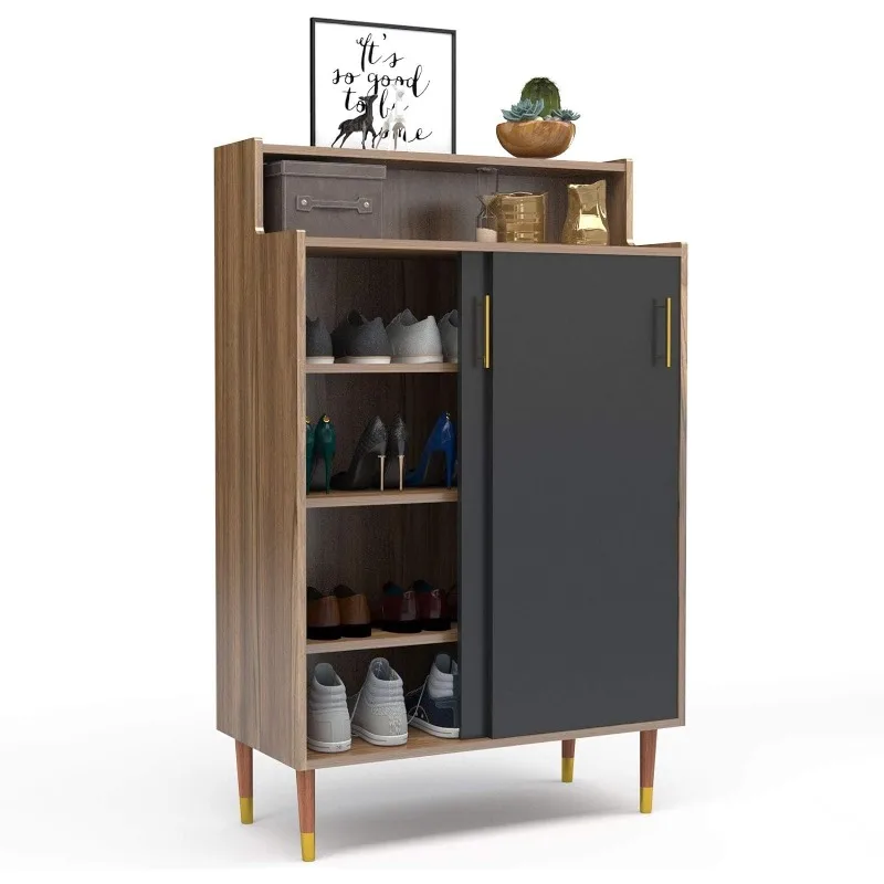

Mecor Shoe Rack Storage Cabinet, 2-Door Shoebox Container Organizer Standing w/ Sliding Door for Hallway Entryway