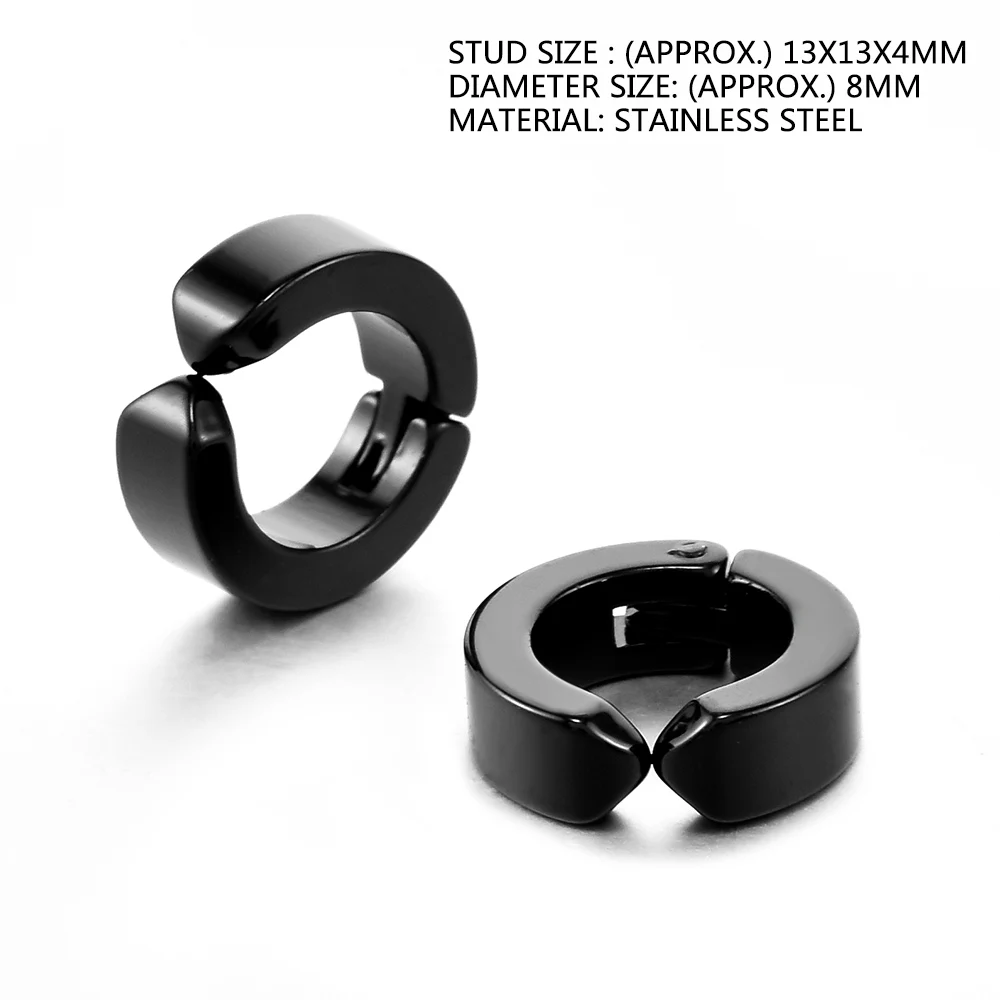 Men's Stainless Steel Non-Piercing Earring Clip On Ear Stud Cuff Earrings 1 Pair Men Black ER960 For stud earrings,ear clip earrings,clip earrings,ear clip