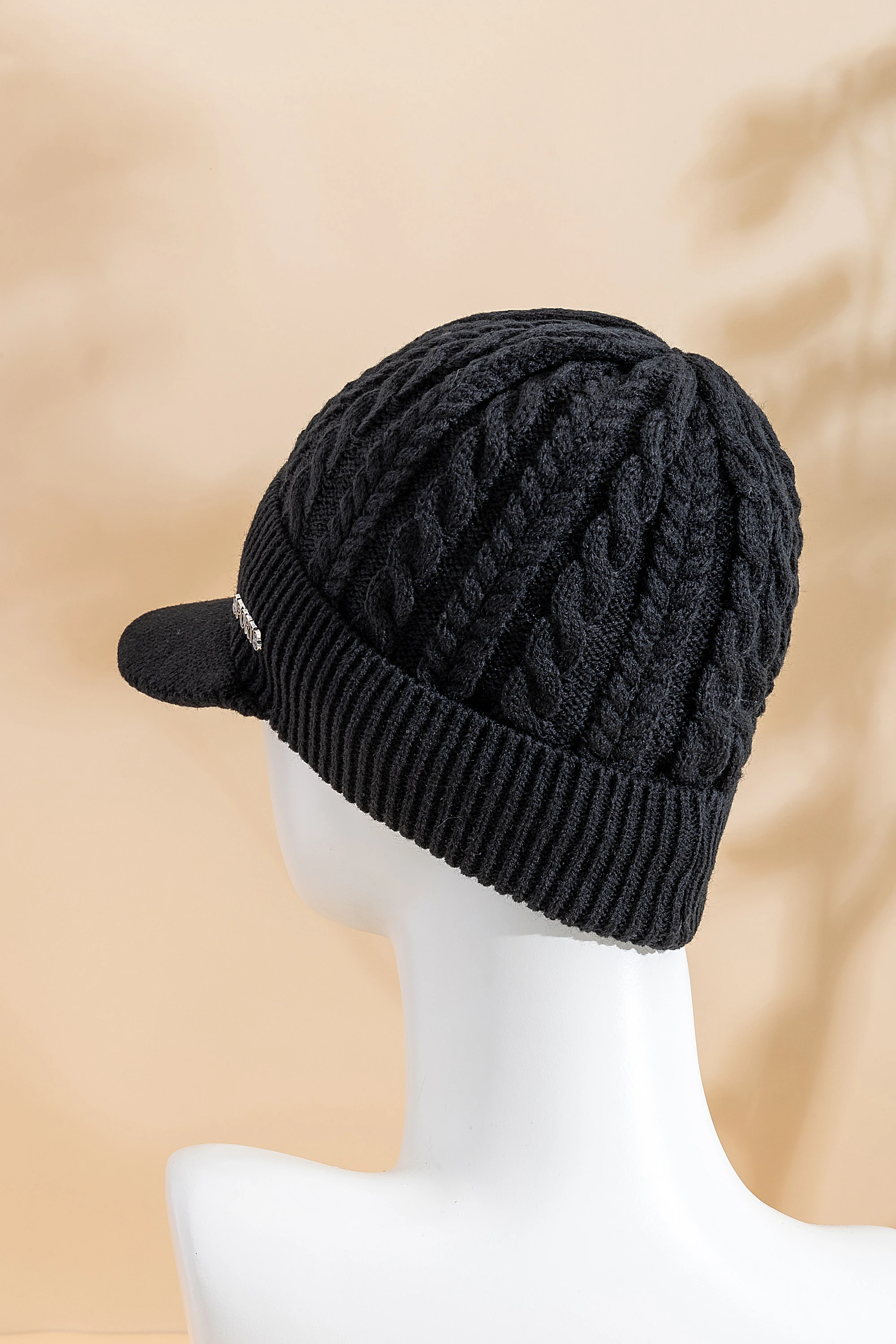 Heißer Verkauf Unisex Wintermütze mit Krempe, pelzgefütterte Beanie-Mütze, Sportetikett, gemütliche Strickmützen für Männer und Frauen – Detail 4