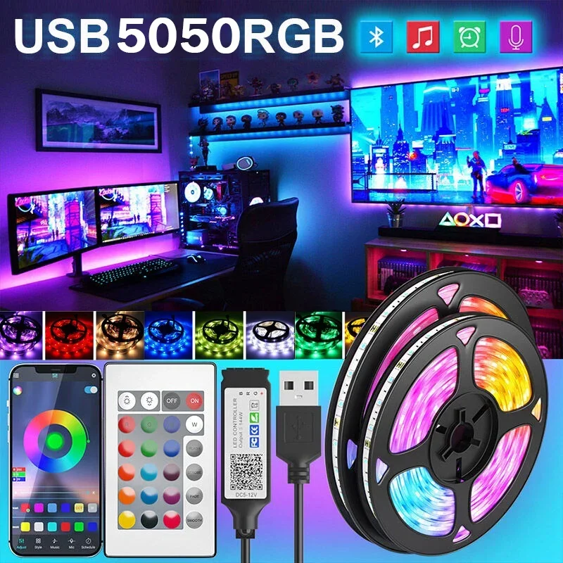 

LED Strip Lights RGB 5050 5V 1M-20M 16 Colors LED Strip Lighting Music Sync Color Changing for Party Christmas Home Decoration