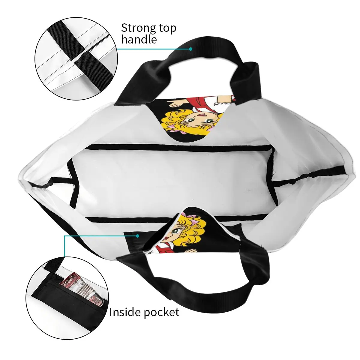 Custom Candy Candy Shopping Canvas Bag Women Recycling Large Capacity Grocery Cartoon Anime Manga Tote Shopper Bags 4