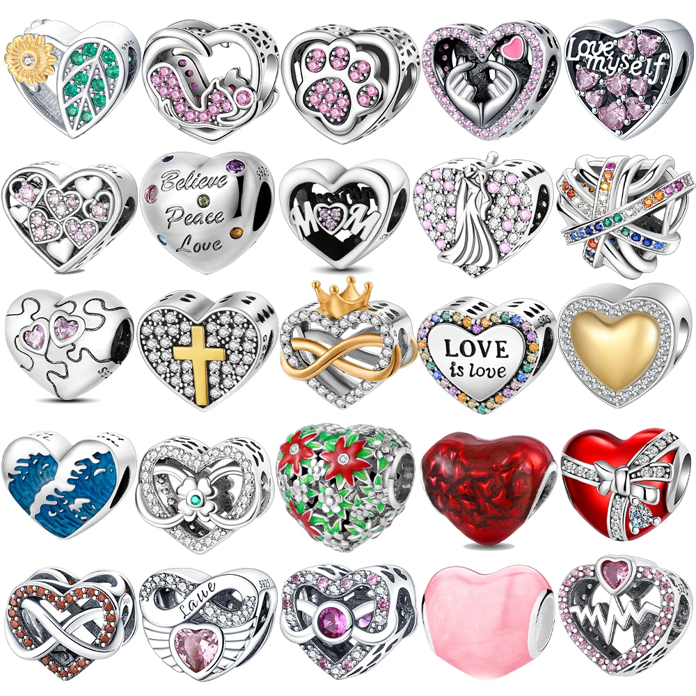 

925 sterling silver pink love cat paw print beads charms fit original Pandora bracelet charm beads necklace Diy female jewelry