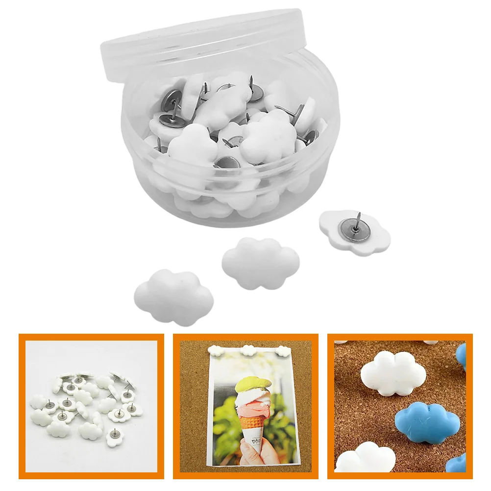 

Creative ThumbOffice Posterss Cute Cream White Clouds Resin Cork Board DIY Handmade Push Pins 30pcs Bulletin Pegs Bag Mini