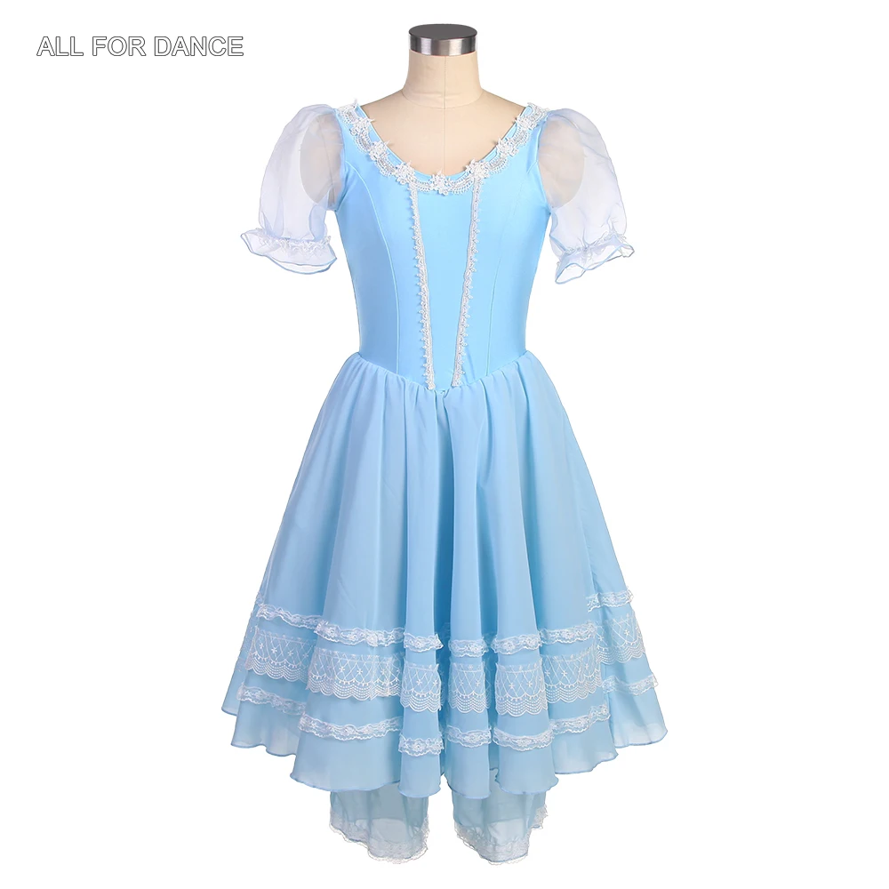 

23151 Puff Sleeves Ballet Dance Tutus Sky Blue Spandex Romantic Tutu Skirt Girls & Adult Ballet Costume Performance Dancewear