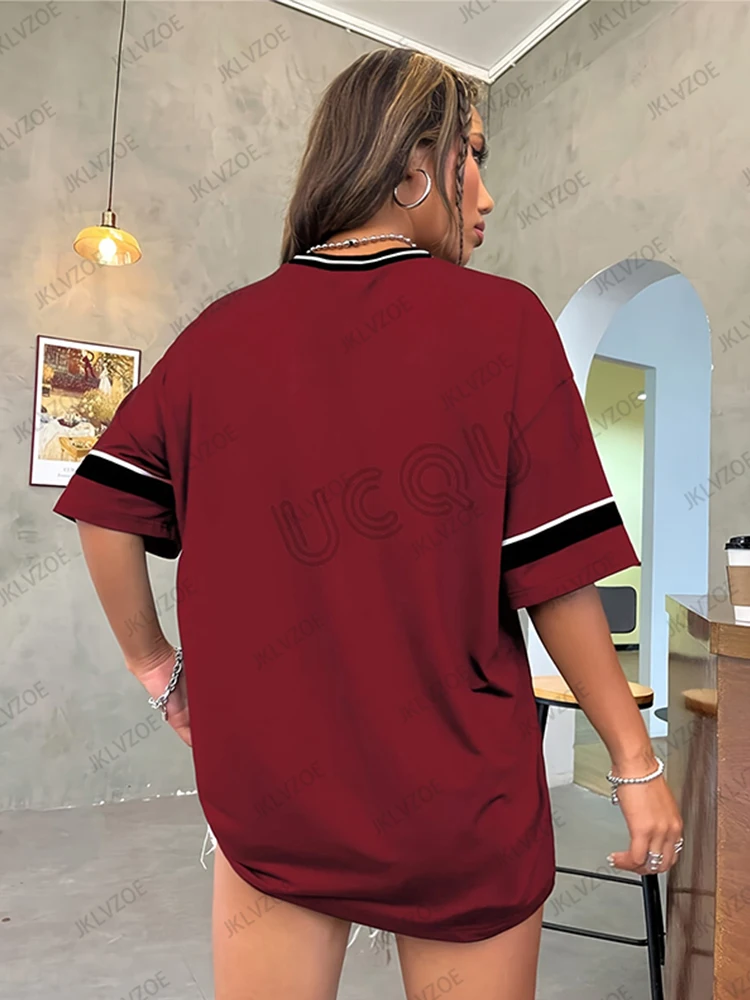 2025 Summer Retro Red Los Angeles Print Women T-Shirt