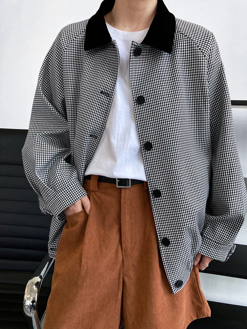 

American style retro bird check small lapel velvet patchwork jacket jacket women's casual fashion top