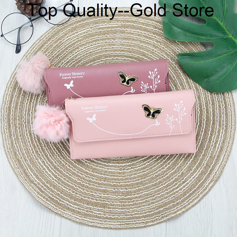 

2023 New Fashion Women's Long Wallet Solid Color Ball Bow Handle Bag Mobile Phone Card Zero