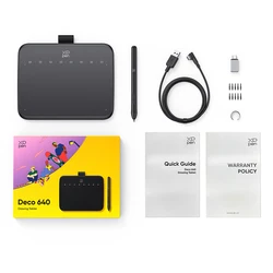 Compact Professional Graphics Tablet with High Sensitivity and Customizable Keys for Versatile Digital Creativity (Deco 640)