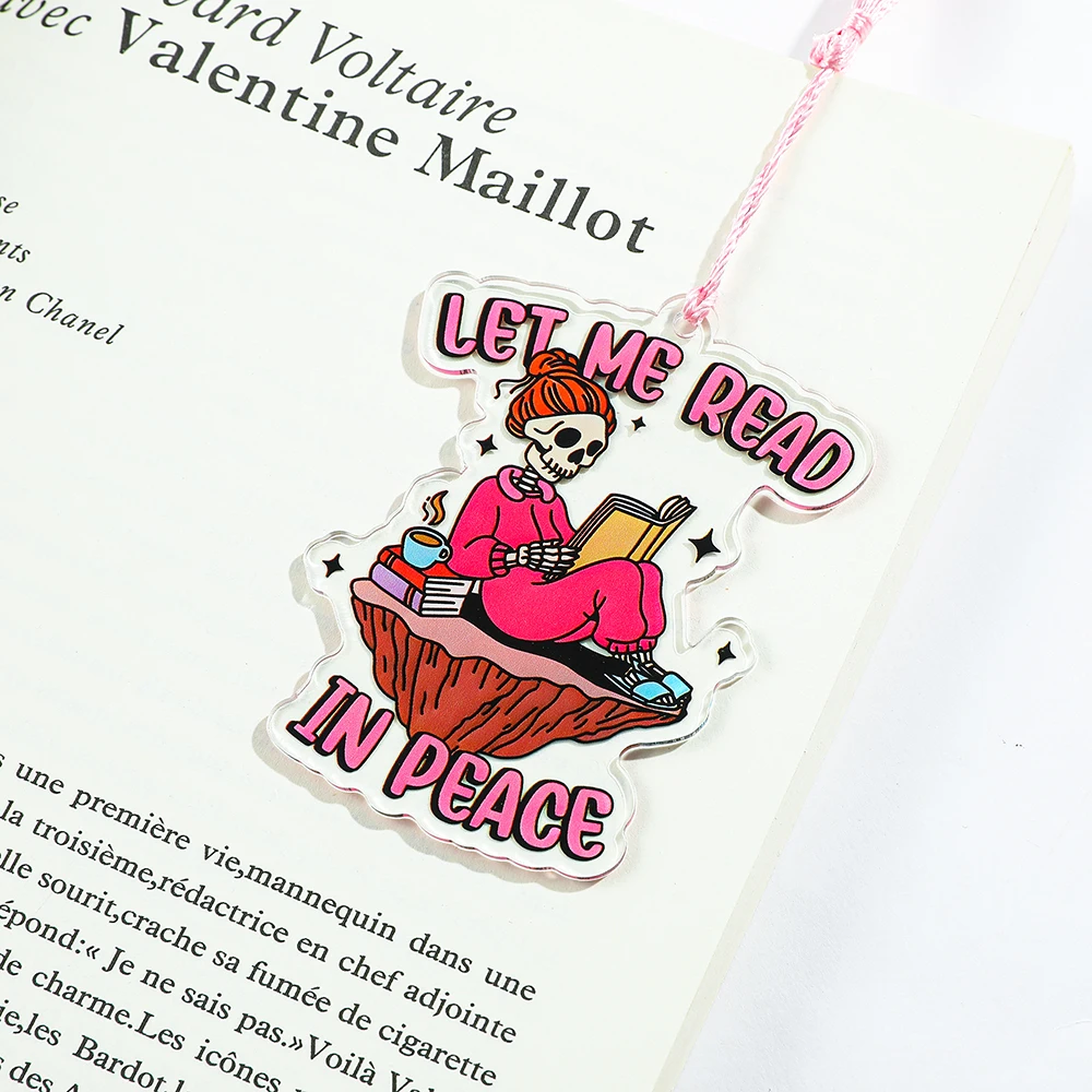 Love Reading Skeleton Man Bookmark Acrylic Bookmark Tassel Gift for Book Lovers School Supplies Reading Markers for Men bookmarks stationery supplies acrylic bookmark