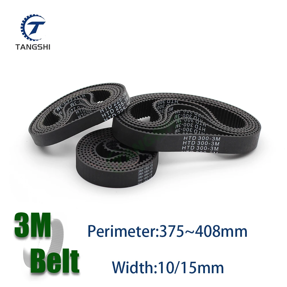 

HTD 3M Closed Loop Rubber Timing Belt Length 375/378/381/384/387/390/393/396/399/402/405/408mm Width10/15mm 3M Synchronous Belt