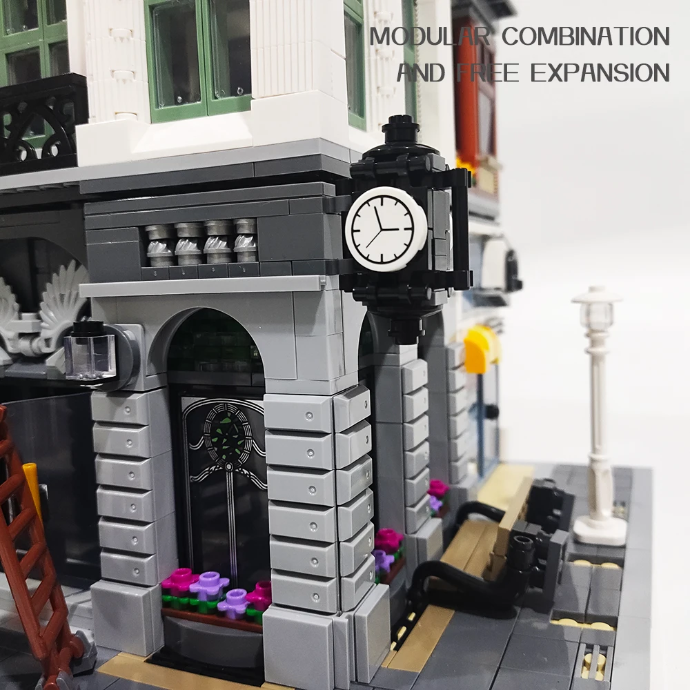 City House Street View Assembly Building Blocks Set Simulation Bank Grand Emporium PalaceCinema DowntownDiner Cityscape Model Creative Puzzle Bricks Toy Room Decoration Ornament Perfect Christmas Festival Gifts For Adults