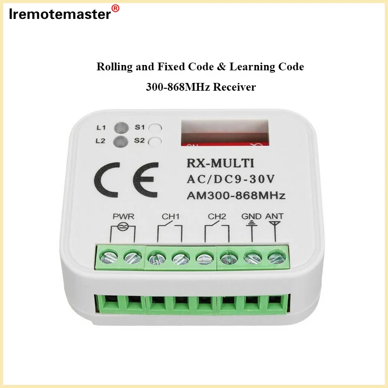 

For RX Multi Receiver Universal AC/DC 9-30V 2 channel Garage Gate Door Remote Control Receiver Command 433 300 315 390 868mhz