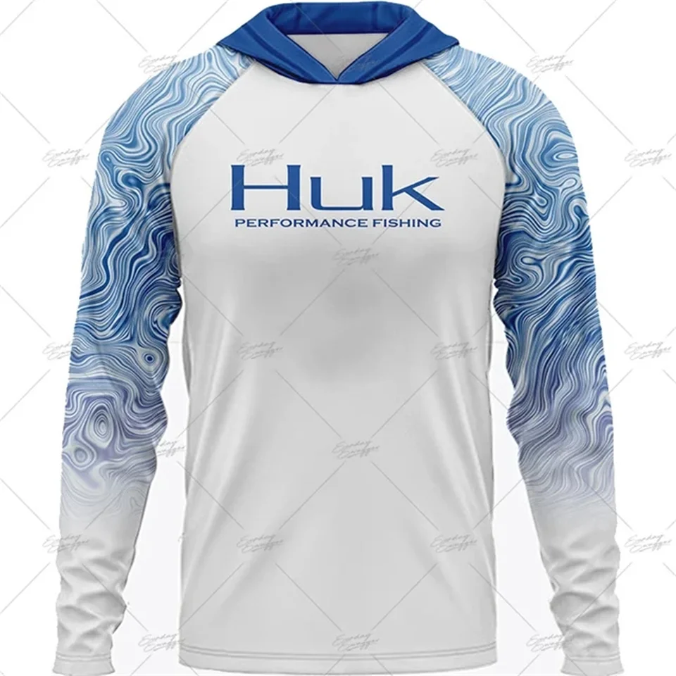 T-shirt De Pêche Manches Longues HUK Homme XXL Bleu - Performance - Occasion état Moyen