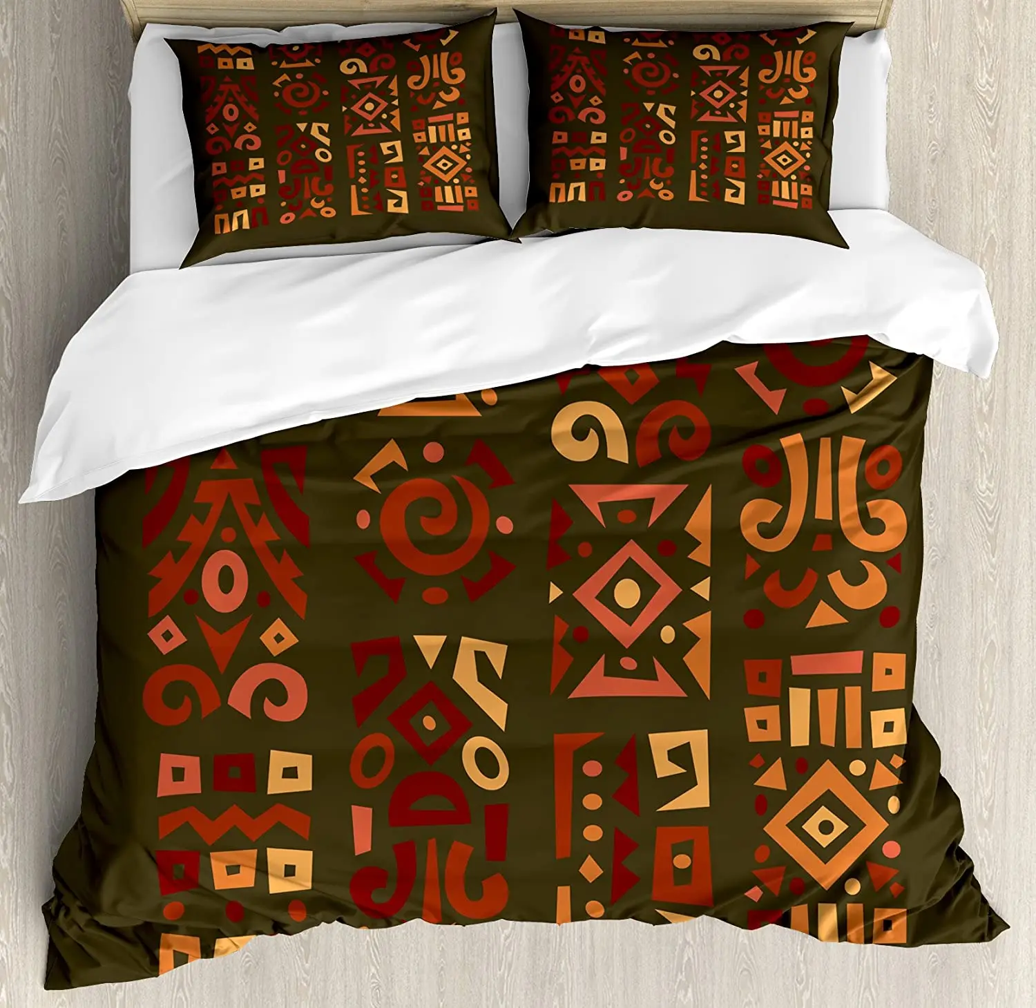 Earth Tones Bedding Set For Bedroom Bed Home Doodle Style Graphic