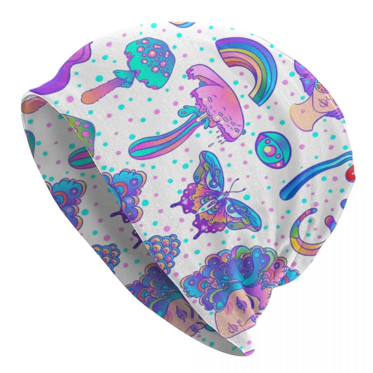 

Hippie Trippy Pattern Bonnet Hat Knit Hat Fashion Unisex Adult Psychedelic Magic Mushrooms Winter Warm Skullies Beanies Caps