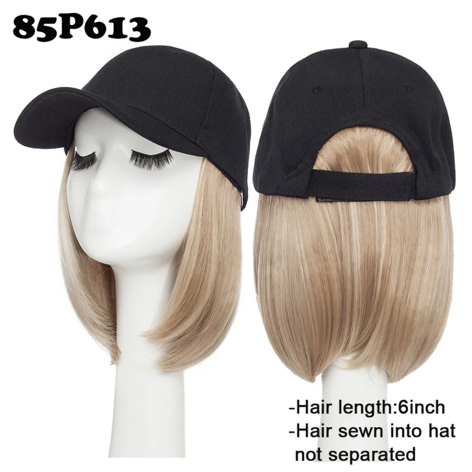 Women's Baseball Cap with 6'' Synthetic Hair Extensions - Adjustable Short Straight Hairpiece Wig Hat