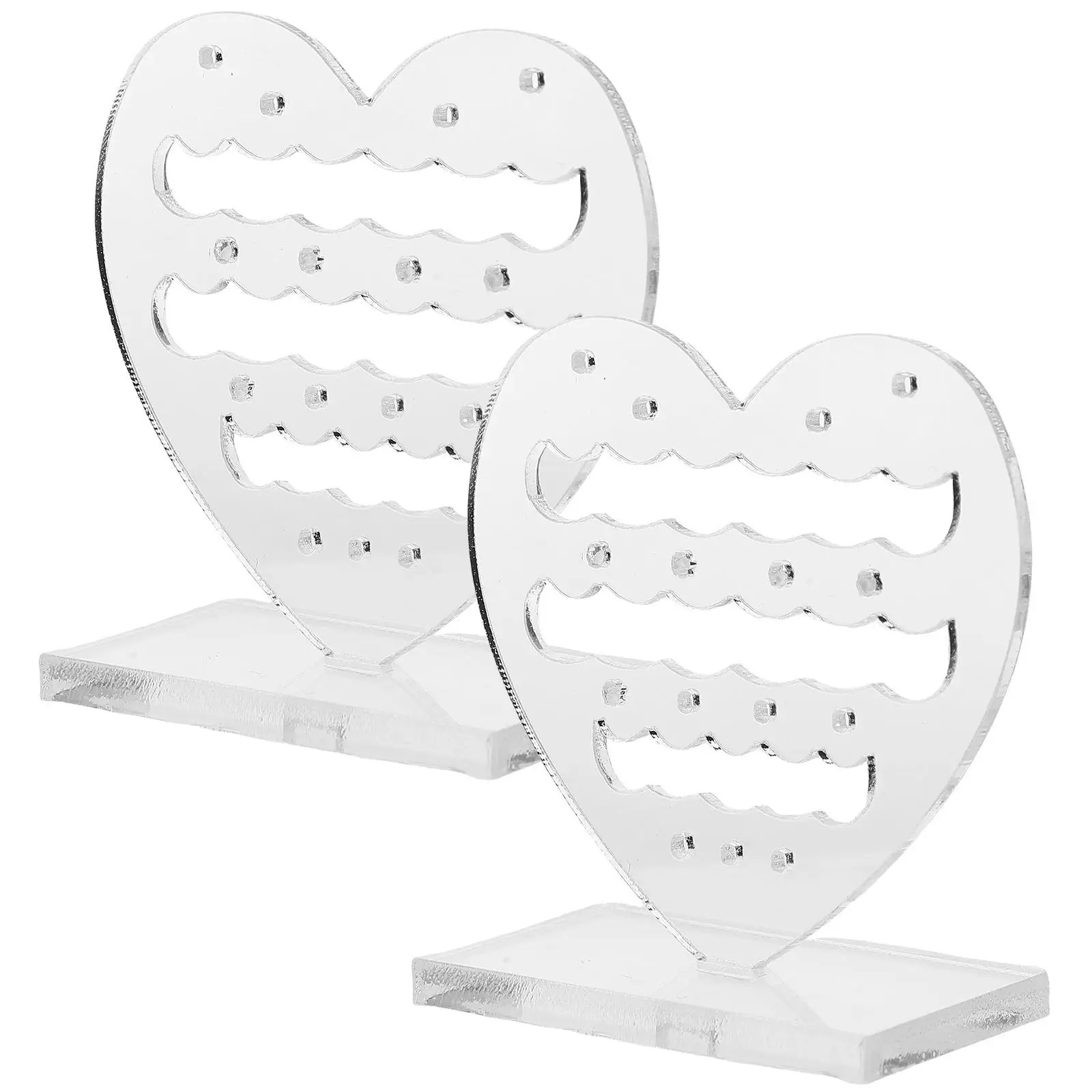 2 Pcs Heart Shaped Earring Display Stand Small Holder Acrylic Jewelry Rack Retail Stands Earrings Organizer 6