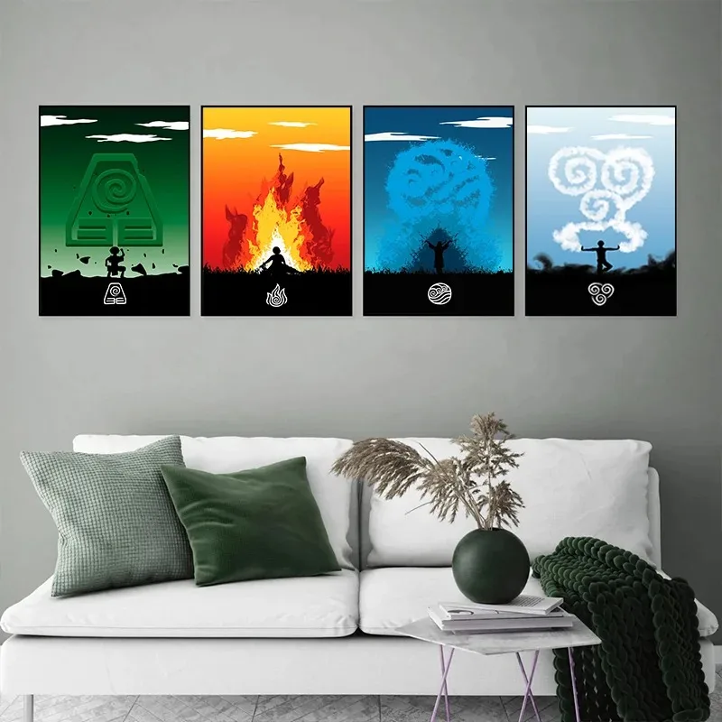 Retro Avatar The Last Airbender Canvas Wall Art - Vintage Cartoon Anime Home Decor Print