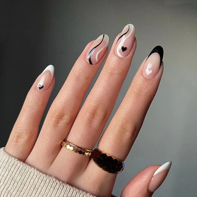 Black Tip Round Acrylic Nails