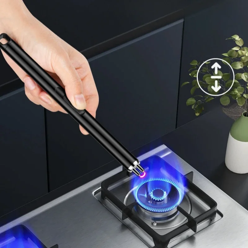 Accendino Da Cucina Antivento Accendino Ricaricabile A Doppio Arco Stufa A Gas BBQ Esterno Candela Pistola Di Accensione A Impulsi Accendino Elettrico USB - Foto 8