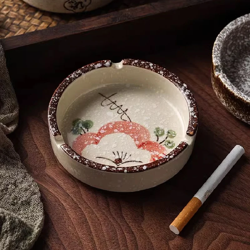 Japanese Retro Round Ashtray Home Living Room Tea Table Ceramic Ashtray Small Ashtray Creative Ornaments Household Items 2