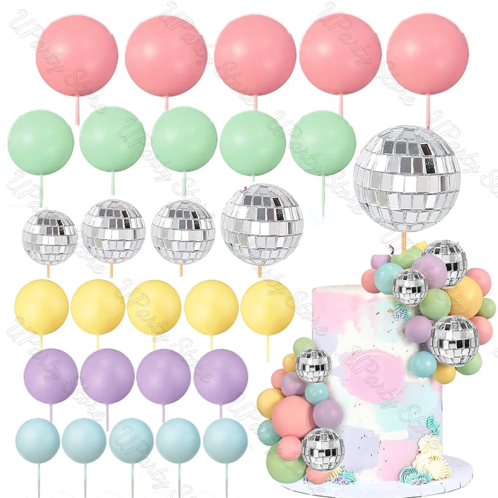 30 Stück Disco-Kugel Cupcake-Topper In Rosa – 3 Größen (2.3, 3, 4 Cm), Mit Stäbchen Für Disco-Party Kuchen