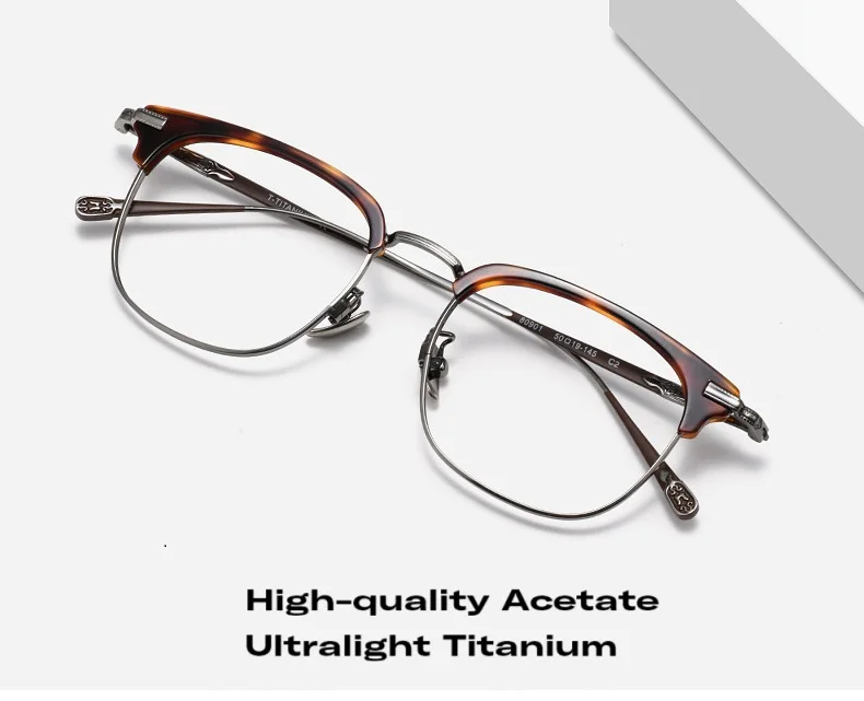 Japanische Luxusmarke Designer Optische Brillengestelle Männer und Frauen Acetat Titan Myopie Brillengestell 80901 – Detail 1