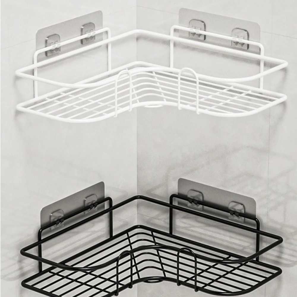 1PC Non-Perforated Metal Triangle Storage Rack Wall Mounted for Bathroom Toilet Shower Area Washbasin Organization 4