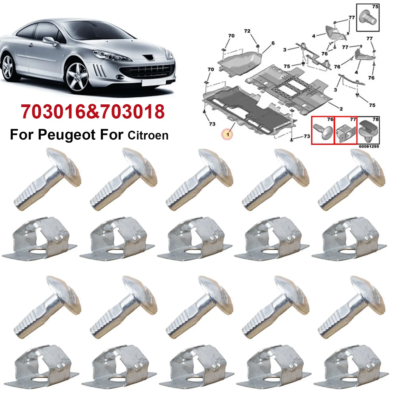 Auto Fasteners 703016 703018 Engine Cover Undertray Clips Splashguard Screw Fastener For Citroen C2 C3 C4 C5 C6 Peugeot 206 207 406 407 807