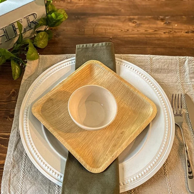 T03C!-25 Disposable Palm Leaf Plates, 8Inch(20Cm) , Eco Friendly Biodegradable Compostable Plates