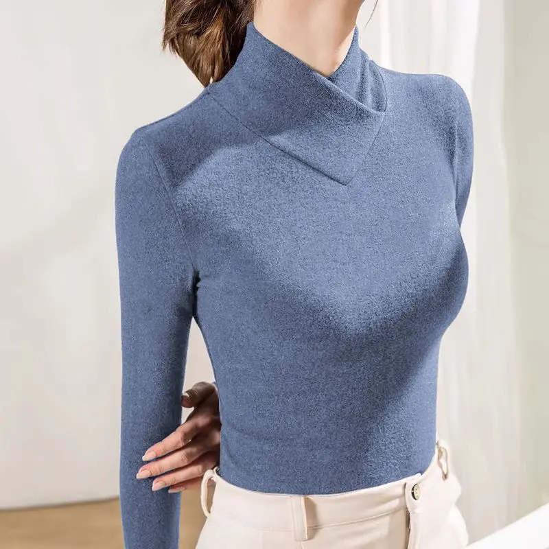 

2023 Autumn/Winter New V-neck Underlay Solid Color Long Sleeve Popularity Office Lady Skin Friendly Age Reducing Leisure Top