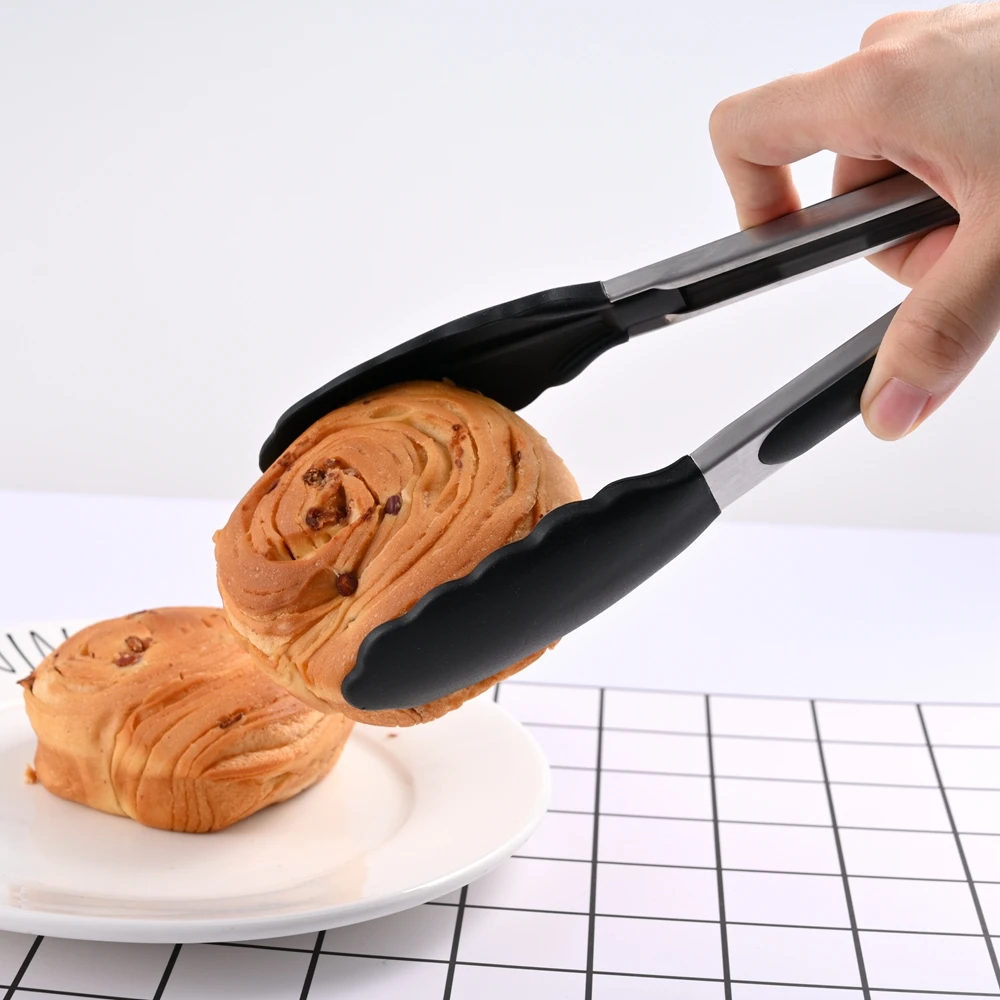 Silicone BBQ Grilling Tong Kitchen Cooking Salad Bread Serving Tong Non-Stick Barbecue Clip Clamp Stainless Steel Tools Gadgets food tongs