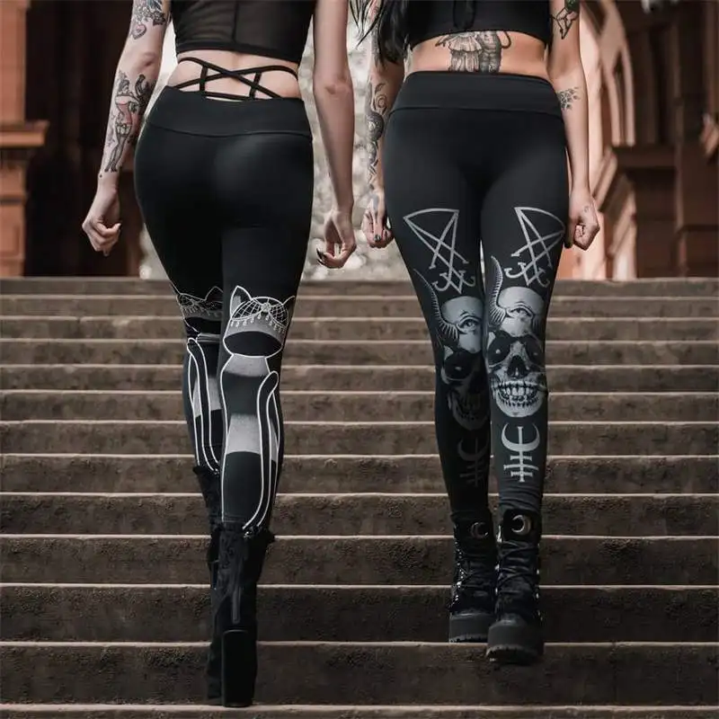 [You're My Secret] Skull Print Gothic Steampunk Sports Leggings Women High  Waist Silm Pants Push Up Fitness Female Stretch Pants