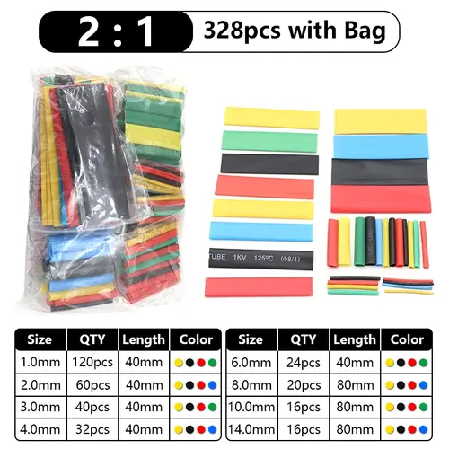 102-750pcs 2:1 Thermoresistant Tube Heat Shrink Wrapping Kit Assorted Wire Cable Insulation Sleeving 3:1 Heat Shrink Tube Set - Image 12