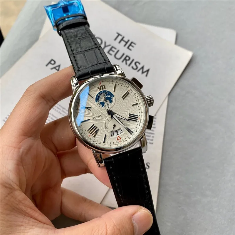 

43mm top full function chronograph quartz watch, high quality men's luxury business casual watch, leather strap