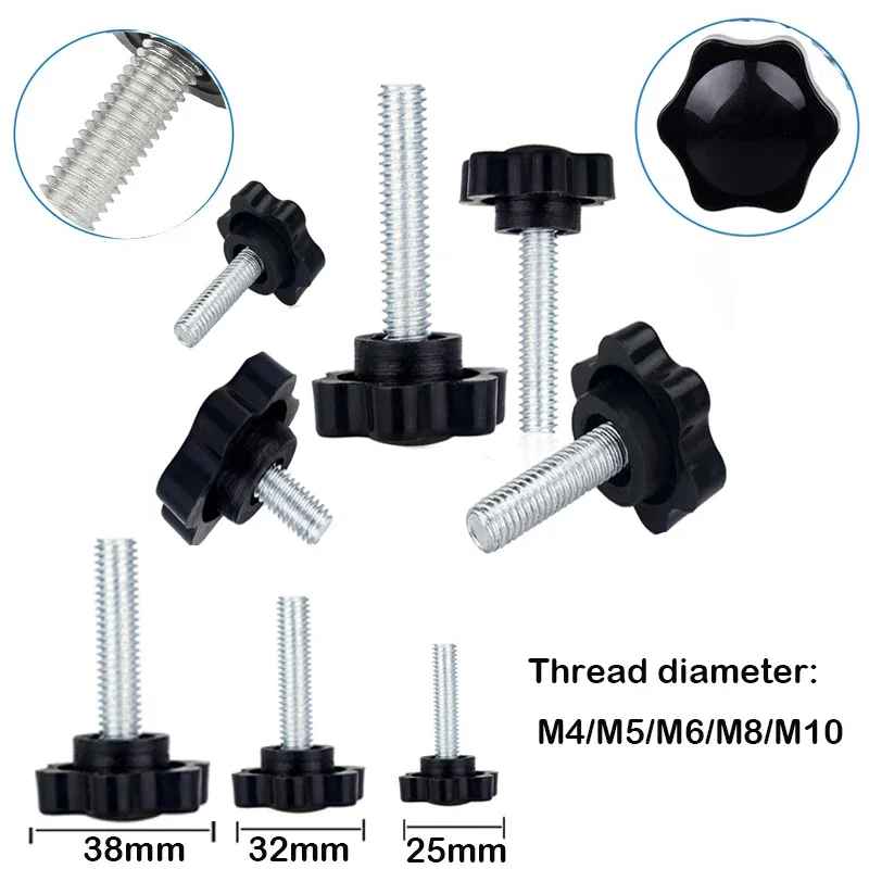 Hex Star Knob Male Thread Clamp Knob Screws 5pcs/10pcs M4/M5/M6/M8/M10 Hand Tighten Release Screws Head diameter 25mm 32mm 38mm