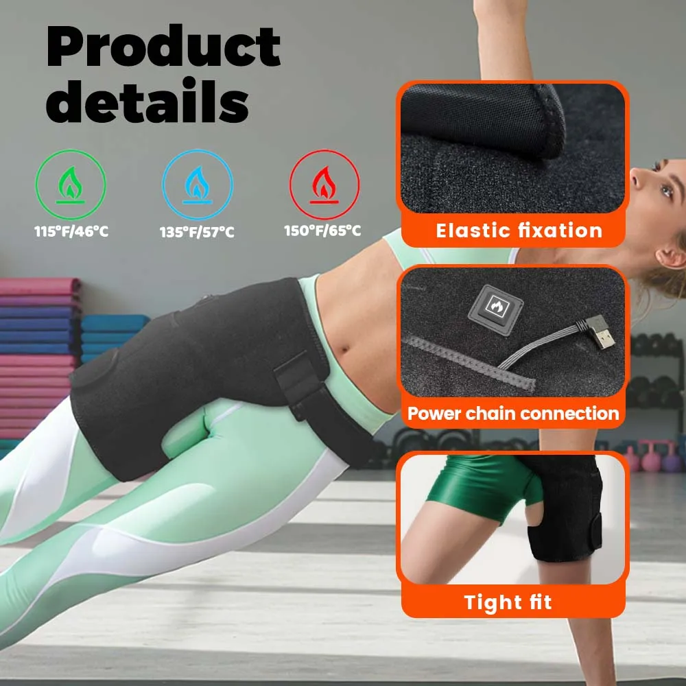 USB Charging Heated Hip Support Brace 660nm Far Infrared 3 Levels Adjustable Heating Wrap for Hip Thigh Buttock