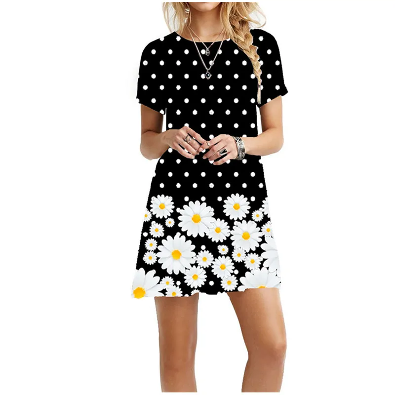 

Women Butterfly Floral Print Dress 2022 Summer Bohemian Style Casual Short Sleeve O-Neck Ladies Sweet Loose Dress Pullovers