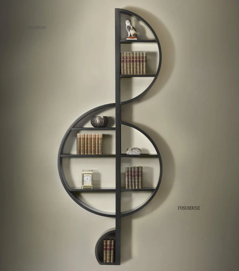 Estantes de ferro europeu criativo nota musical rack de armazenamento de parede sala de estar móveis bar biblioteca multi-camada exibição estante