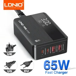 LDNIO 65W USB Charger PD QC4.0 4 Ports Type C For Iphone 15 13 Pro Max Samsung Xiaomi 14 Laptop Pad Macbook Mobile Phone Charger