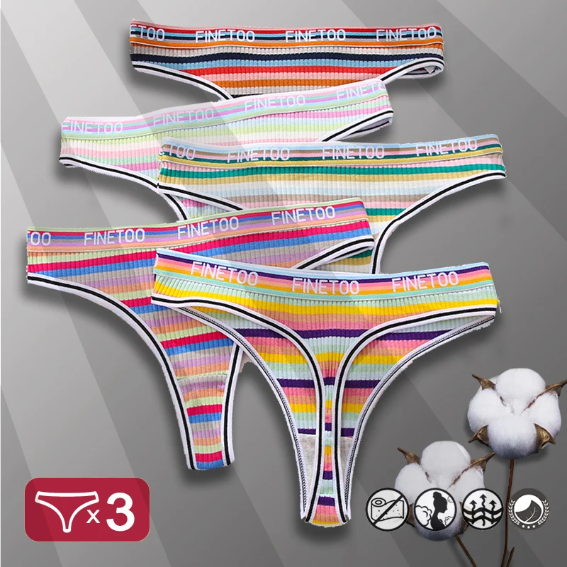 Cotton Thongs for Women Low Rise Colorful Stripes Breathable
