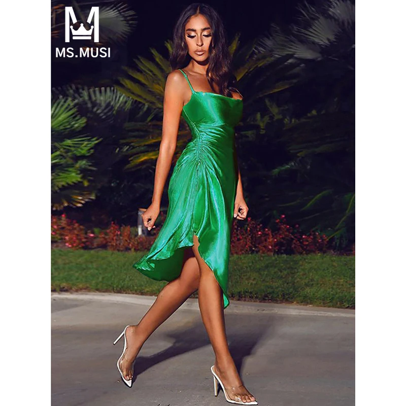 

MSMUSI 2024 New Fashion Women Sexy Strap Draped Fold Sleeveless Backless Bodycon Party Club Event Slit Slim Midi Dress Vestidos