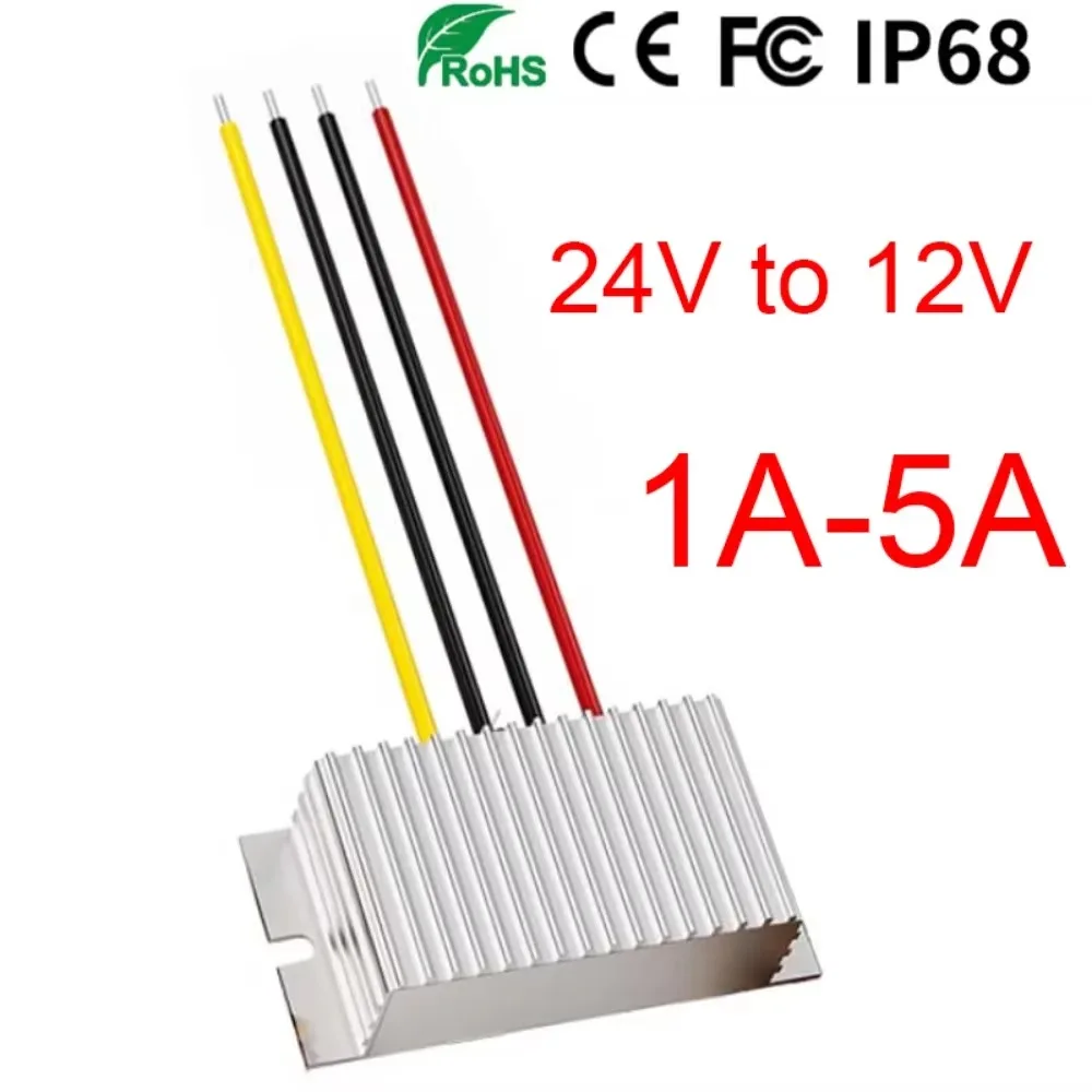 24V to 12V 1A-5A 60W Waterproof DC DC Step Down Buck Model Power Converter for Cars,car converter