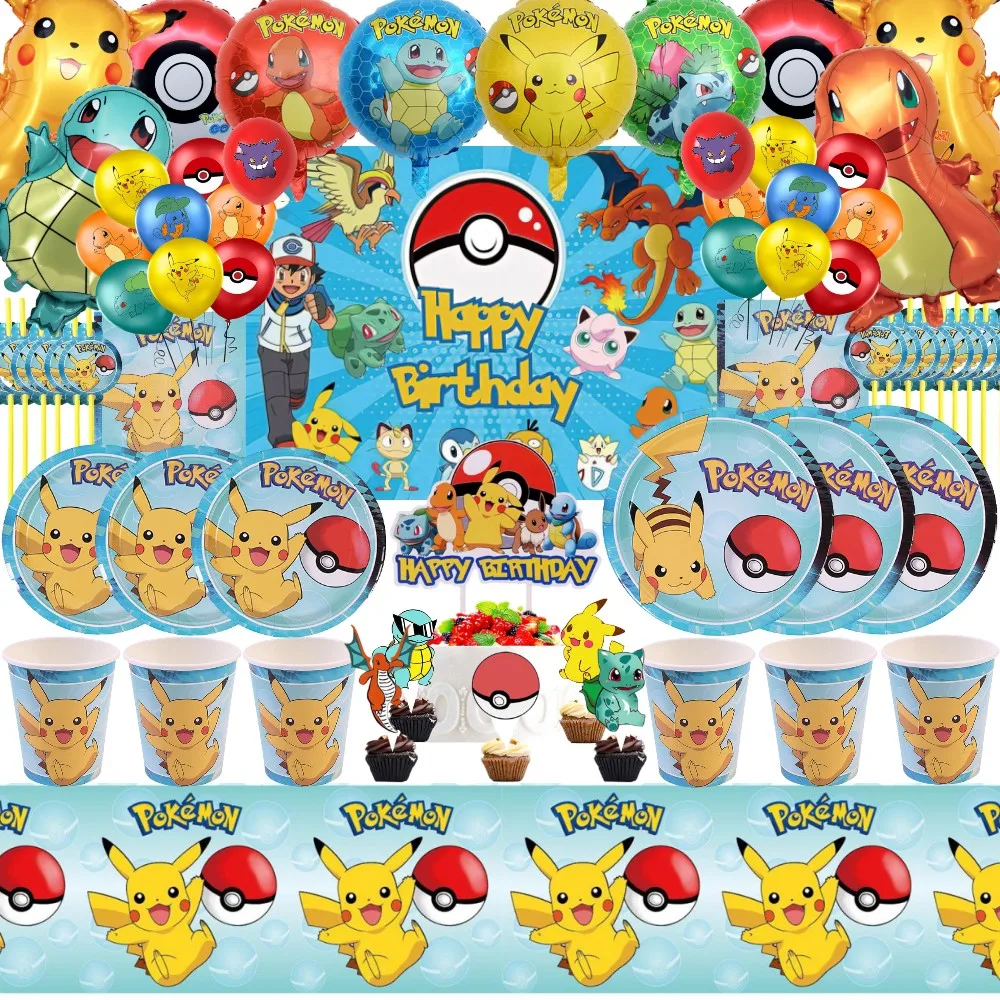 Pokemon decorazioni per feste di compleanno palloncini Pikachu carta usa e  getta stoviglie Banner sfondo per bambini ragazzi forniture per feste  giocattoli - AliExpress