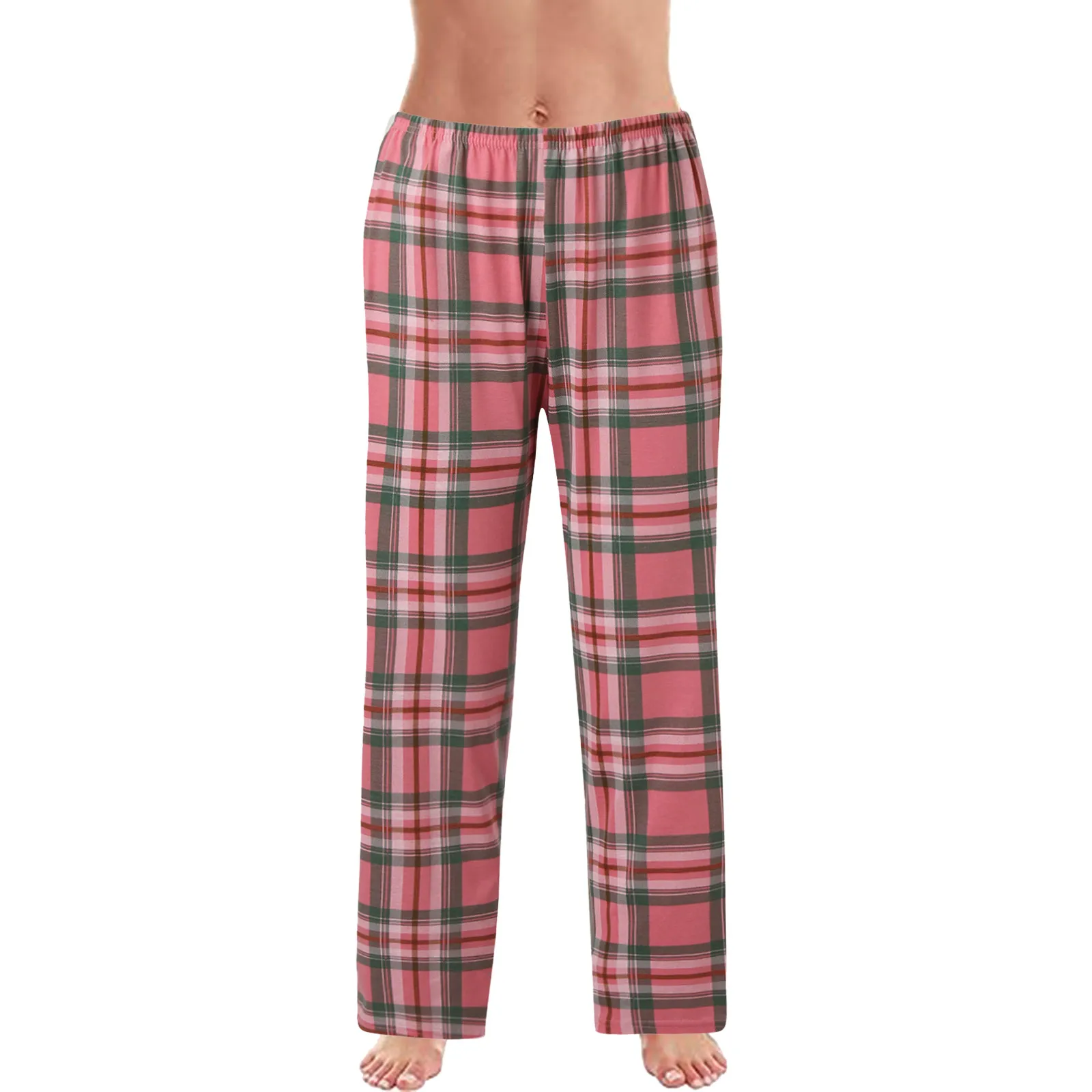 

Womens Pants Casual Plaid Cotton Home Pants Drawstring Elastic Waist Trousers Pantalones Loose Straight Pants брюки женские