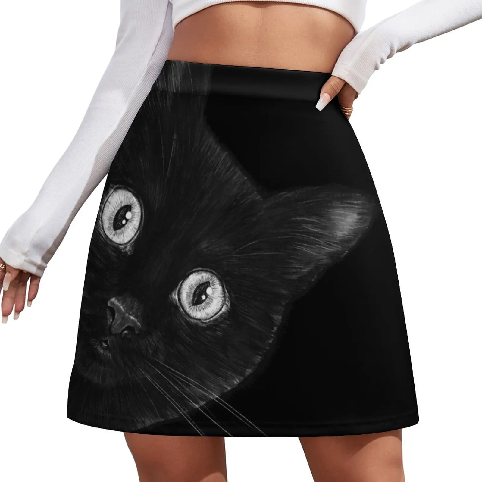 

Black cat on black Mini Skirt japanese style Skirt for girls womans clothing