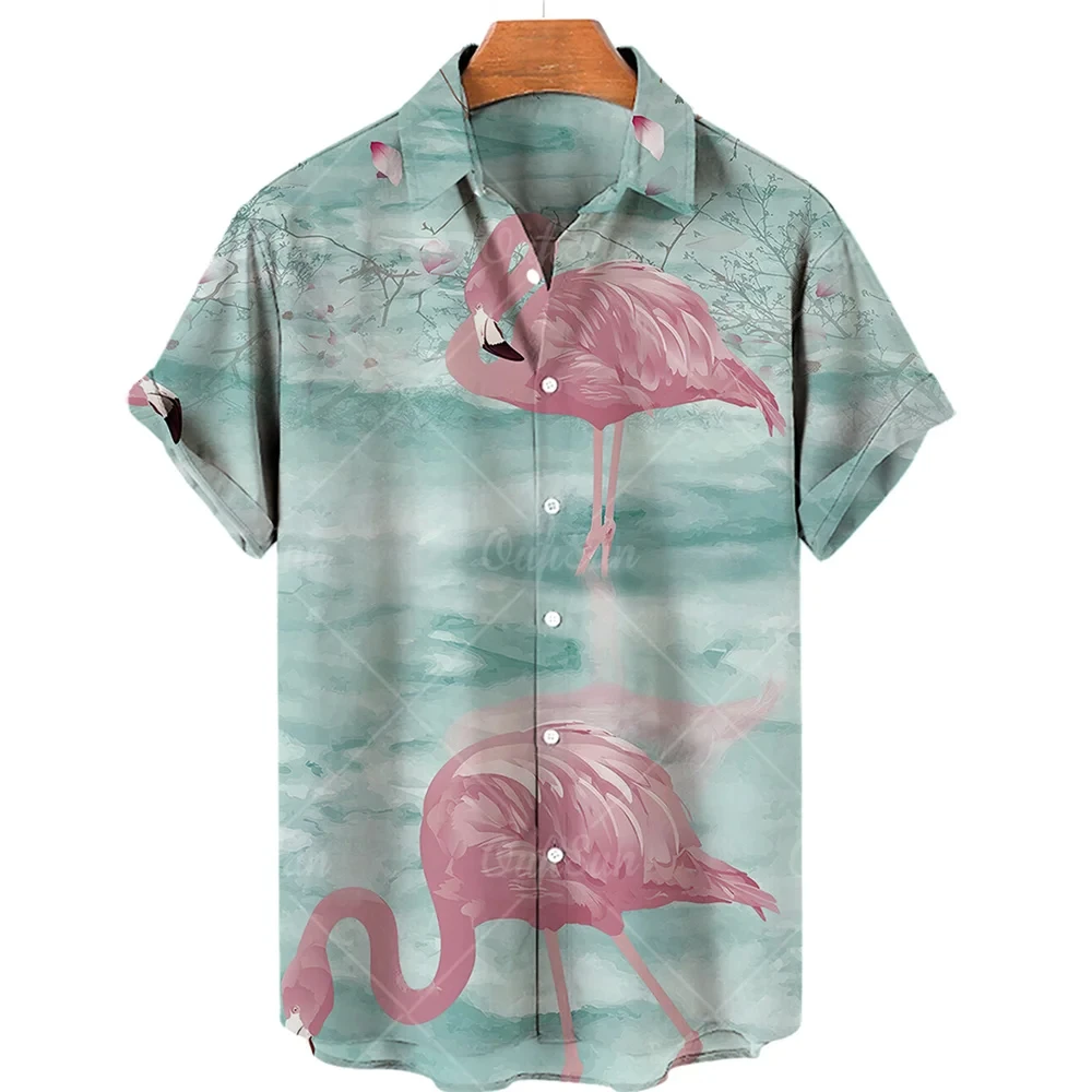 thumbnail image 1 of Camisa hawaiana de lujo para hombre, informal, con estampado de flores en 3D, mangas cortas, talla grande, con múltiples elementos, cuello abatible y botones, 1 of 5