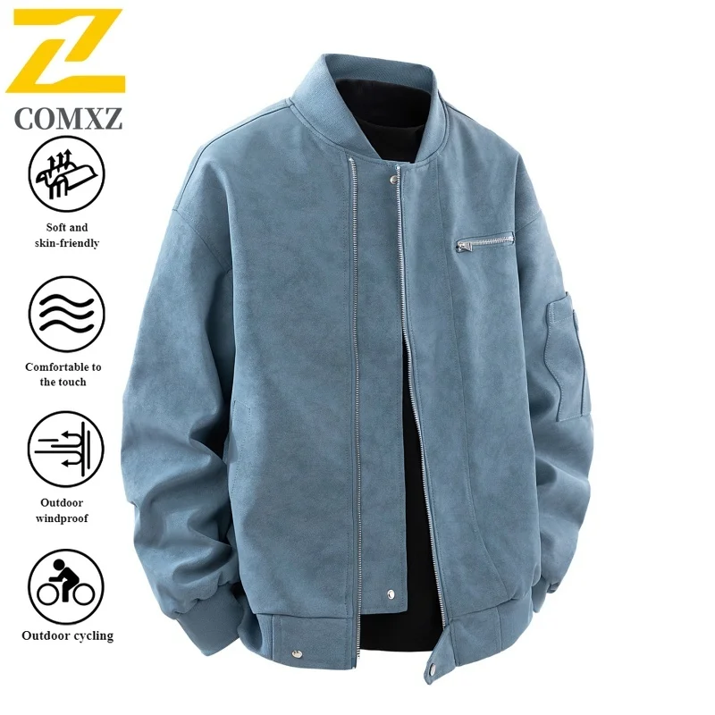 EiAO Windbreaker Vintage Baseball Coat Streetwear Washed Pilot jackets for man PU Leather Biker Coat  Waterproof Windproof 2025