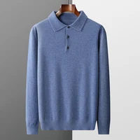 100% Pure Wool Jacket Men's POLO Collar Pullover 2022 Spring and Autumn New Knitted Top Casual Loose Large Size Men's Shirts 1