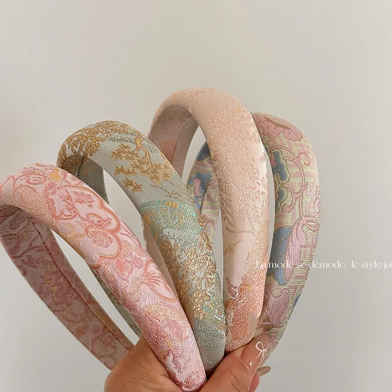 Neue Chinesische Stickerei Stirnband Weiblichen Chinesischen Stil Jacquard Stirnband Elegante Hairhoop Hohe Schädel Top Haar Band VintageHeadwear